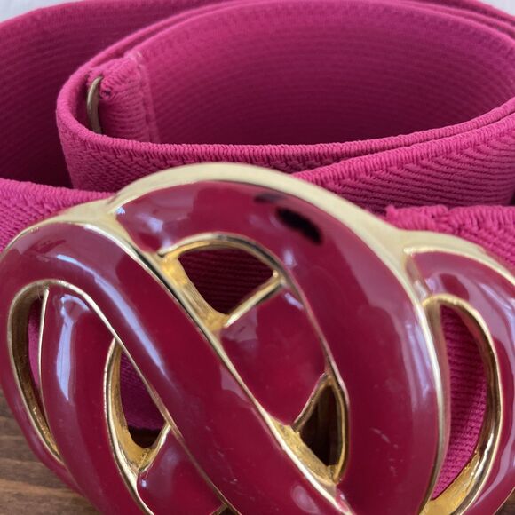 Vtg 80s Stretch Elastic Belt 30” Enamel Pink Red Gold Day-Lor USA Buckle *READ - Picture 2 of 3